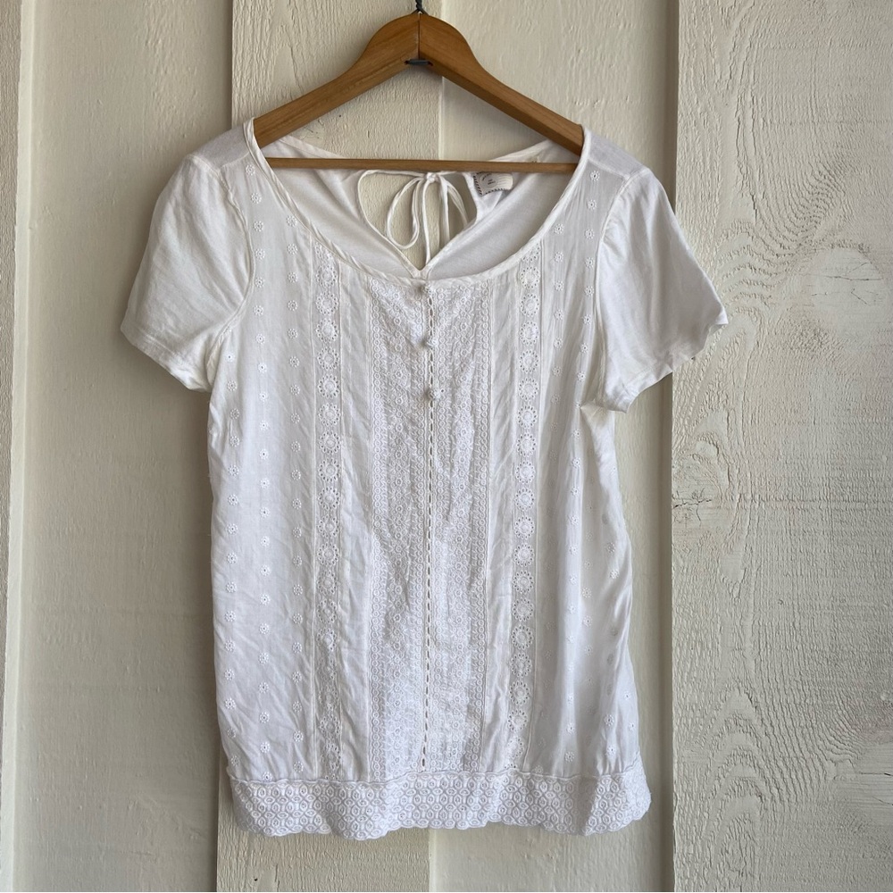 Anthropologie | 9-H15 St.L Embroidered Eyelet Peasant Blouse Small White Boho